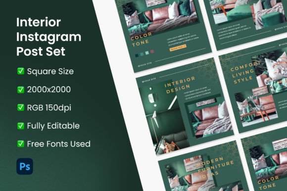 Download Modern Interior Instagram Post Set - Post set Collection